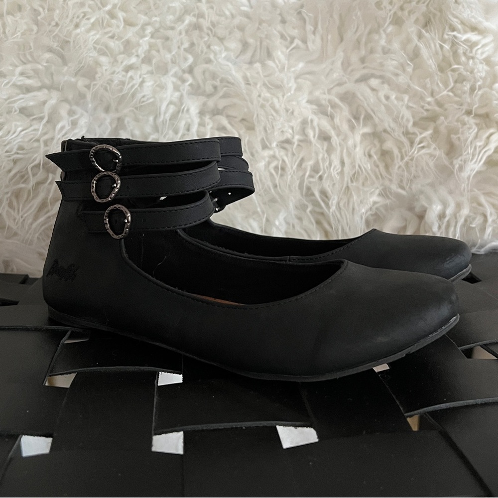 Modern Black Faux Leather Mary Jane Buckle Flats